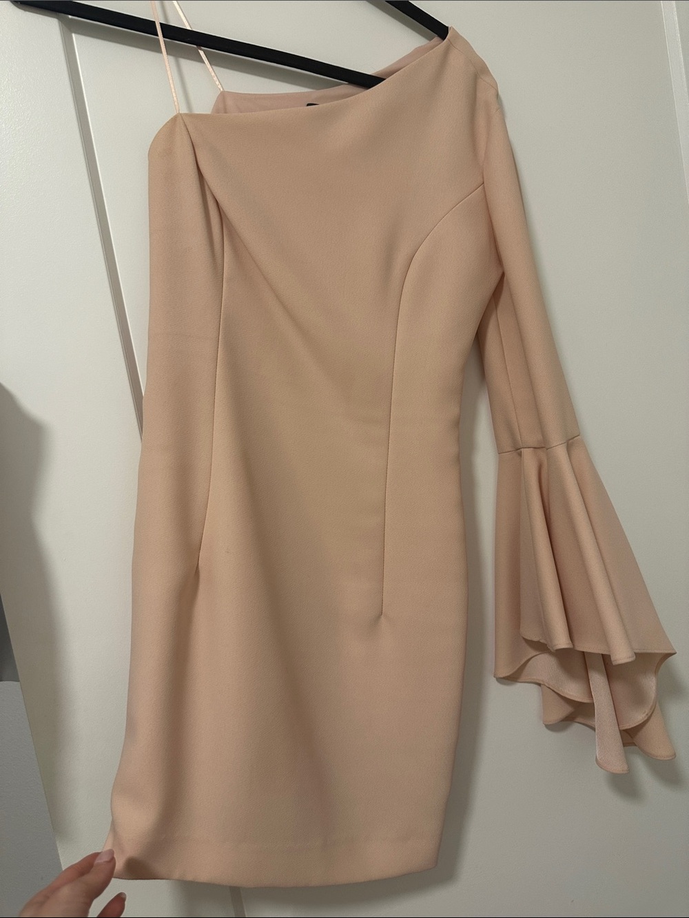 INTERMIX One-Shoulder Peach Ruffle-Sleeve Dress